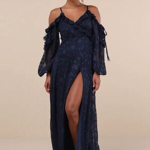 Lulu's Midnight Blue Ruffle Maxi Dress